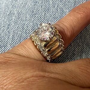Gold Tone Statement CZ Ring with Halo Band Size 3.75 #37517